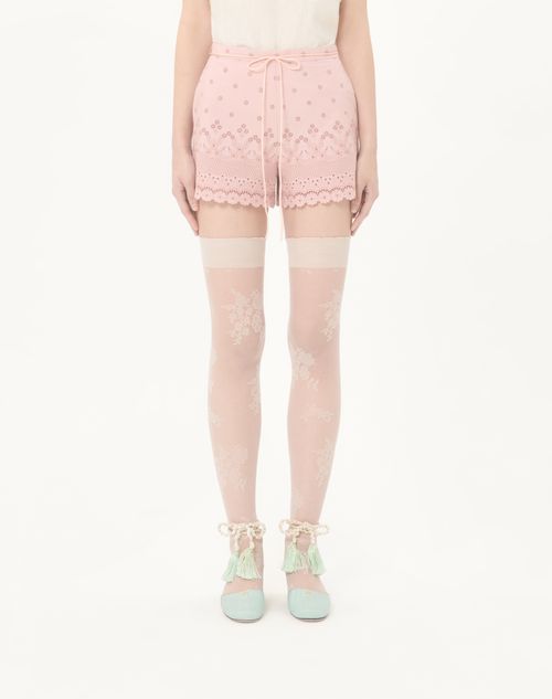 Valentino - Sangallo Shorts With Fleur A Jours Daisy Pattern - Pink - Woman - Trousers And Shorts